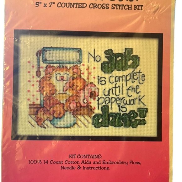 Design Works Paperwork No Job Is Complete...5X7 Count Cross Stitch Kit #2313 NSP - Picture 8 of 8
